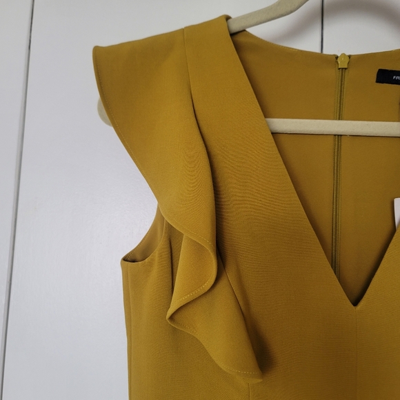 NWT French Connection Yellow Whisper V-neck Ruffled A-Line Mini Dress Size 4 - Picture 7 of 13